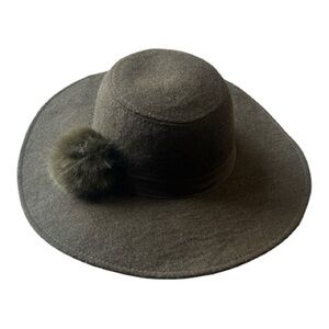 Elegant Brown/Olive Wool Hat with Pom Pom